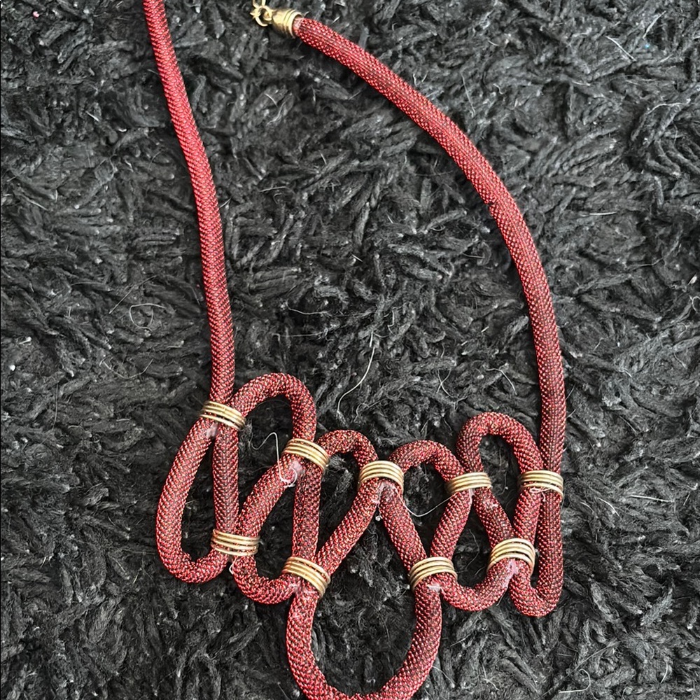 Forever 21 Red and Gold Artistic Necklace